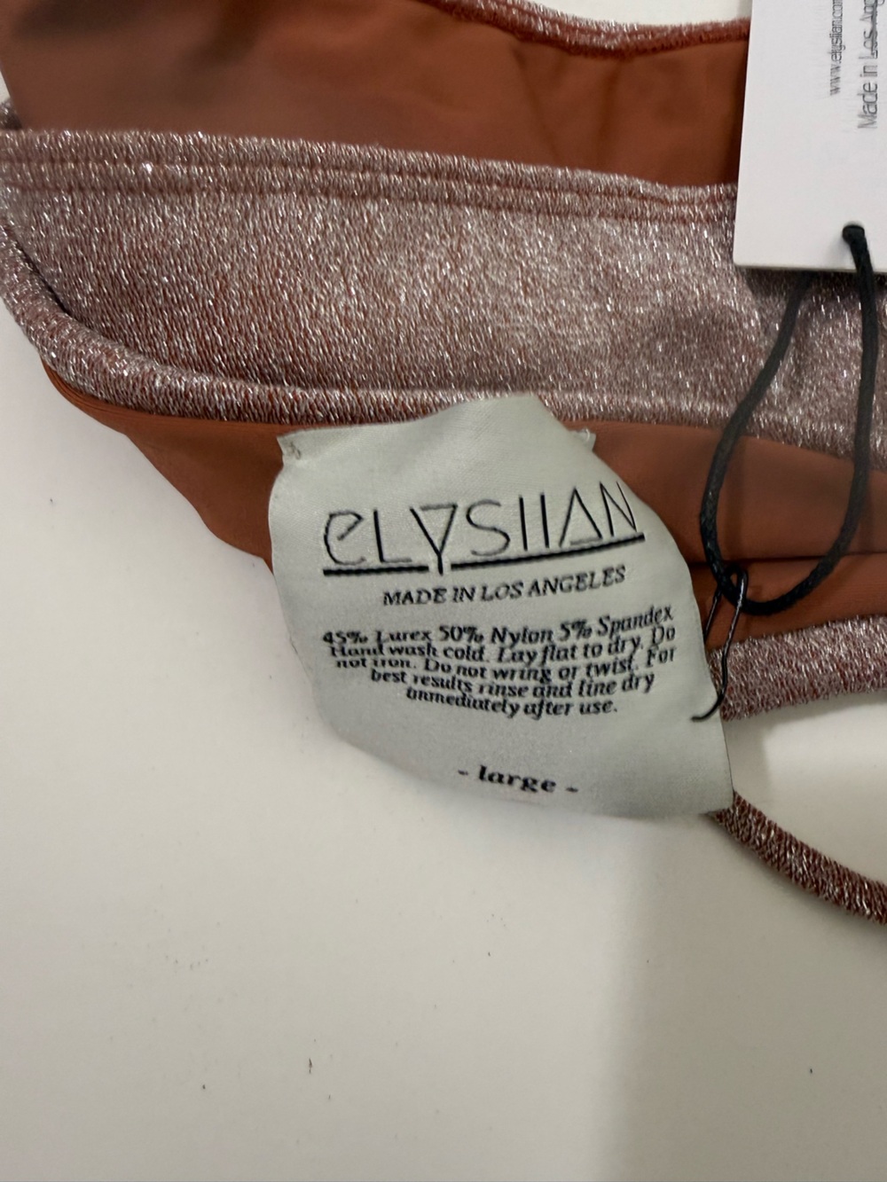 Nwt Elysiian Malibu Pink Brown Shimmer One Shoulder Bikini Swimsuit Large — image 4 of 4